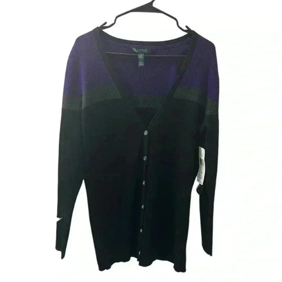Lauren Ralph Lauren Colorblock Striped Cardigan Size 1X - Picture 1 of 4